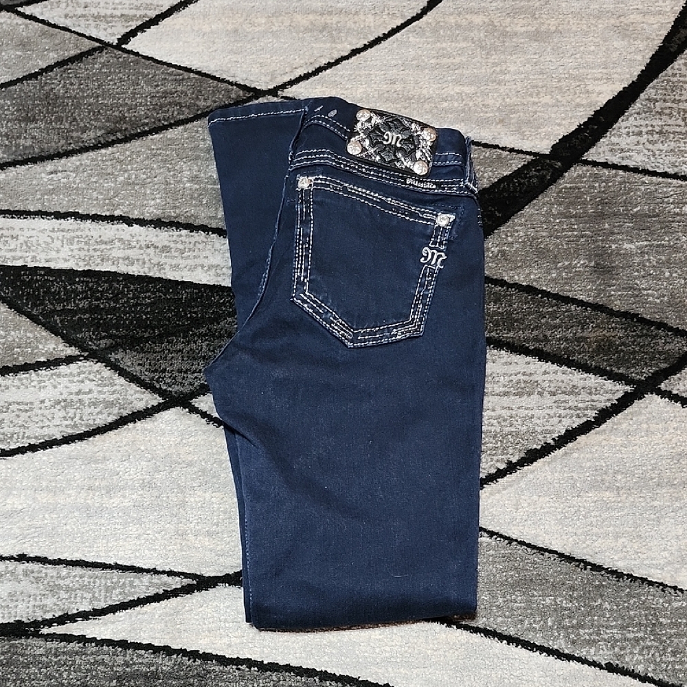 MISS ME EMBROIDERED METALLIC STITCH RHINESTONES MID-RISE SKINNY DENIM JEAN